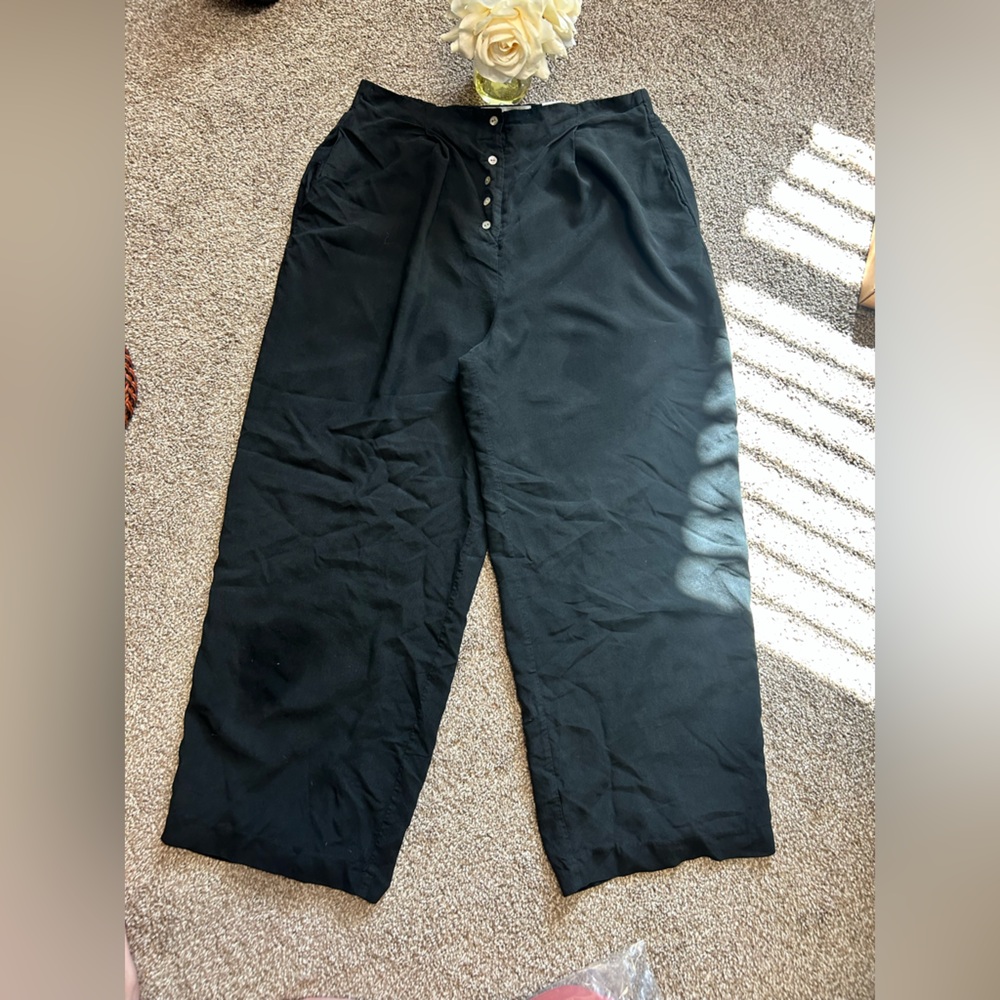 Express, vintage, 90’s, silk, Black, Wide-Leg, Trousers, size petite 11/12